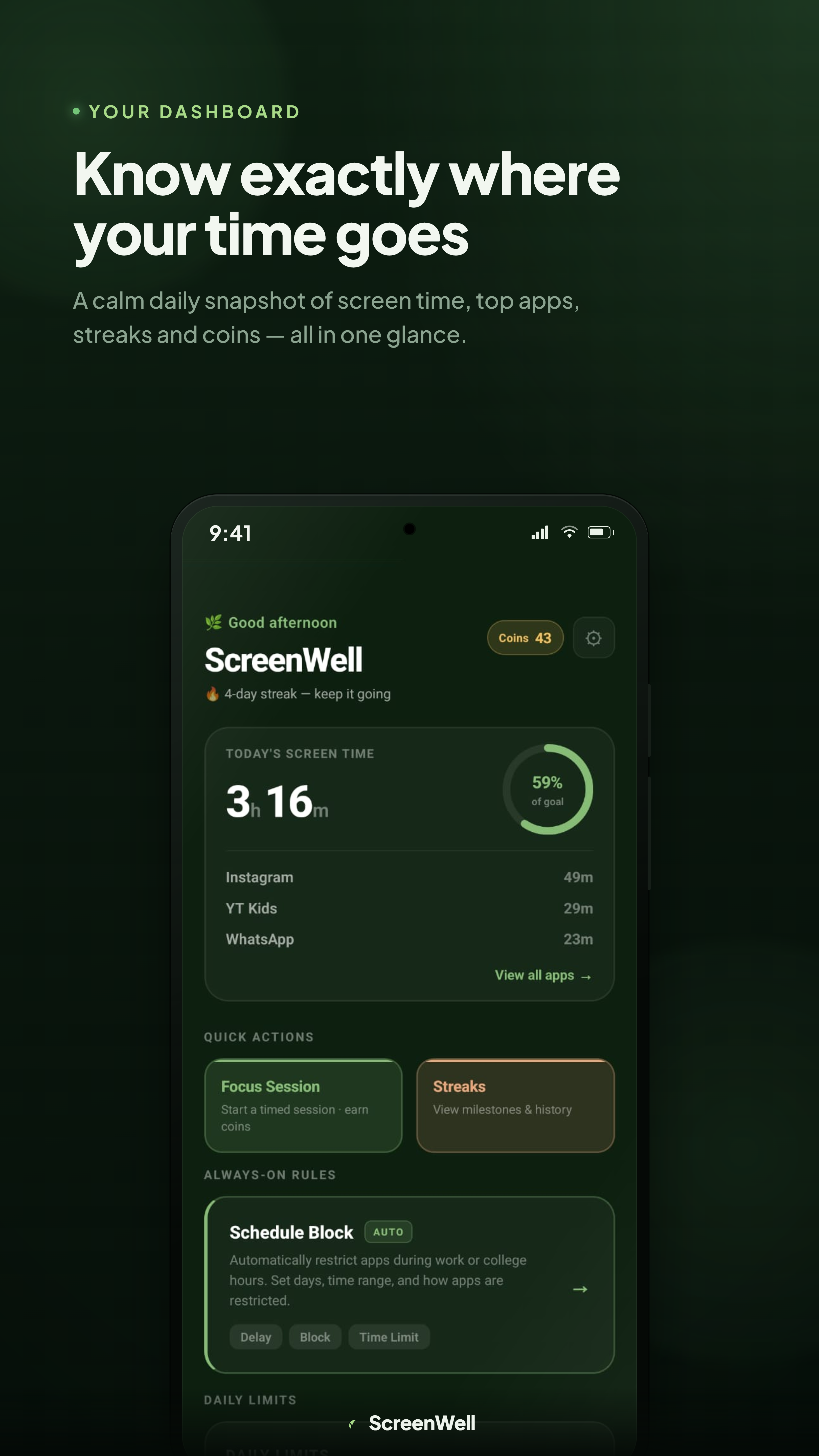ScreenWell app dashboard
